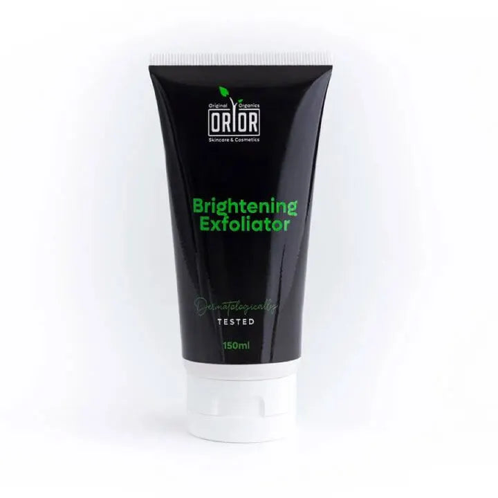 Facial scrub bottle is shown against a white background 