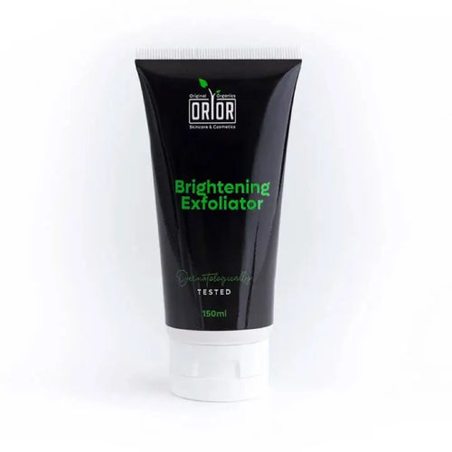 Facial scrub bottle is shown against a white background 
